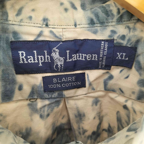 ラルフローレン RALPH LAUREN BLAIRE ポニー刺繍 ブリーチタイダイ柄 ボタンダウン S/S シャツ メンズ import:XL